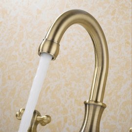 Solid Brass Dual Handle Widespread Three Holes Bathroom Sink Faucet Deck Mount Vanity Mixer Tap