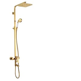 Juno Square Gold Bathroom Shower Faucet with White Hand Held Shower