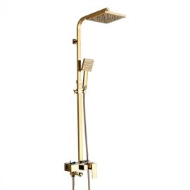 Square Gold Polish Luxury Relaxation Single Handle Wall Mount Shower with Hand-Held Shower