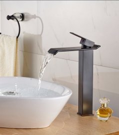 Square Tall Single Handle Waterfall Bathroom Sink Faucet Dark Oil Rubbed Bronze