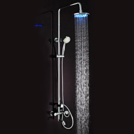 Brass Finish LED Rainfall Wall Mount Shower Set - Handheld Shower and LED Faucet