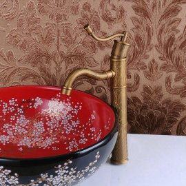 Stylish Hand Pump Antique Brass Bathroom Faucet
