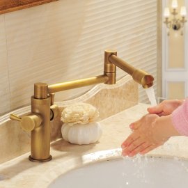 Stylish Swivel Folding Deck Mount Dual Handle Bathroom Faucet