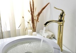 Tall Single Handle Vessel Faucet in Antique Gold Faucet
