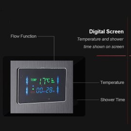 Juno New LED 6 Function Shower Panel Digital Display LED Rain Shower Panel 2 Way Body Jet Black Shower Spa