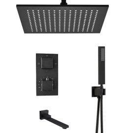 Thermostatic LED Oil-Rubbed Bronze Shower Head with Hand-Held Shower
