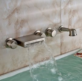 Wall Mount Brushed Bathtub Faucet with Handheld Shower