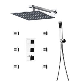 Wall mount rain shower head with body jets