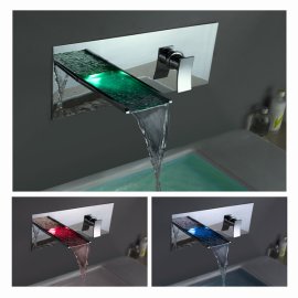 New Design Bathroom Sink Faucets LED Wall mount Waterfall Brass Chrome Finish