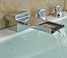 Widespread Stylish Triple Handle Chrome Bathtub Faucet with Hand Shower