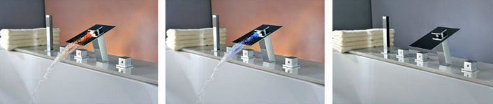 The Latest Design LED Waterfall Bathroom Faucet for Bath Tubs with Hand Sprayer